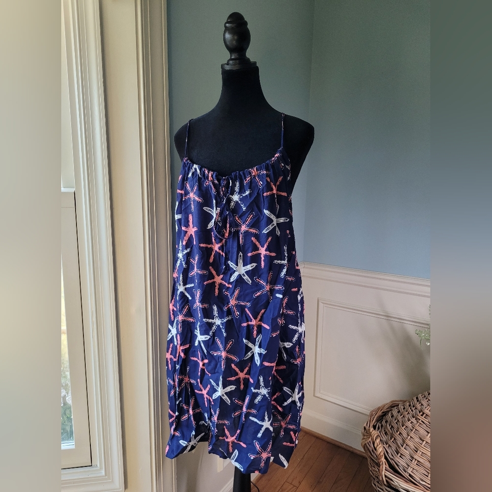 West Indies Wear Navy Pink Sea Star Strappy Dress Cover Up M